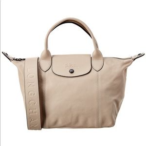 New Longchamp Le Pliage Cuir Small Leather
Logo Strap &Short Handle Tote (Chalk)